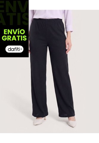 Pantalón Ancho Con Pretina Elástica  Para Mujer Negro Ostu Ostu