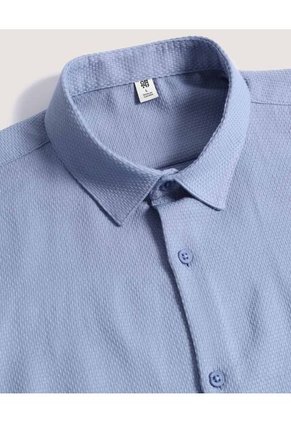 Camisa  Para Hombre Manga Corta Sin Bolsillo Cuello C Color Azul Marca Ostu #60010906