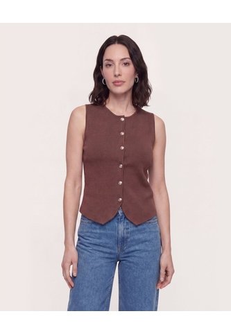 Chaleco Punto Buttons  Para Mujer Café Ostu Ostu