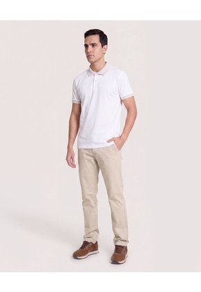 Polo Básica Cuello Tejido Para Hombre Crema Ostu