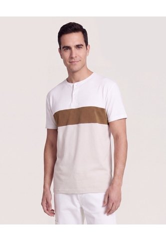 Camiseta Henley Con Corte Frontal  Para Hombre Crema Ostu Ostu