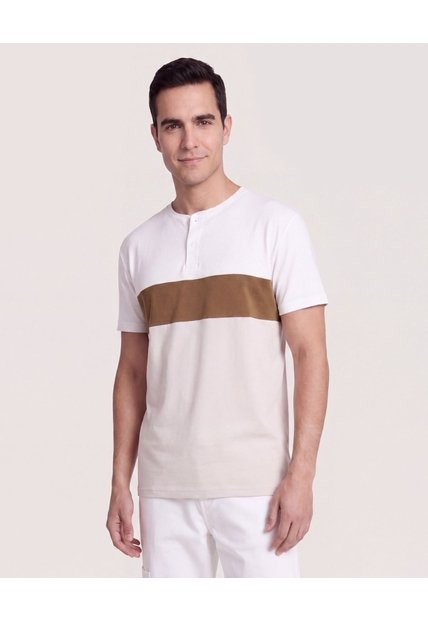 Camiseta Henley Con Corte Frontal  Para Hombre Crema Ostu