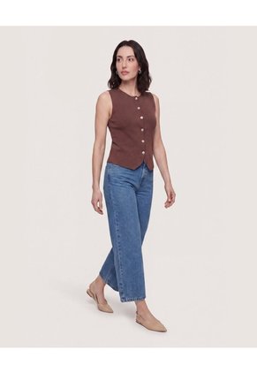 Chaleco Punto Buttons Para Mujer Café Ostu