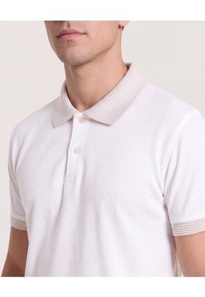 Polo Básica Cuello Tejido Para Hombre Crema Ostu