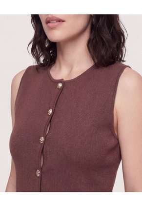 Chaleco Punto Buttons Para Mujer Café Ostu