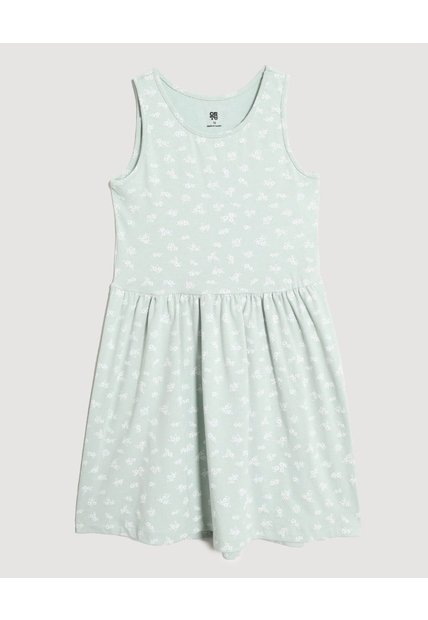 Vestido Floral Manga Sisa Para Niña  Infantil Niña Verde Ostu