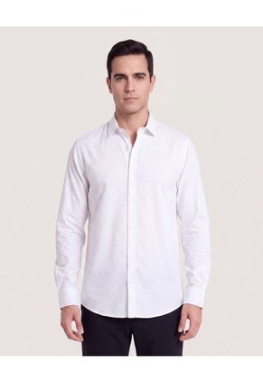 Camisa Lisa Manga Larga Clásica Para Hombre Blanco Ostu
