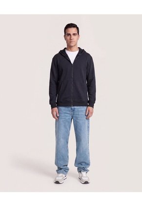 Buzo Hoodie Con Cremallera  Para Hombre Negro Ostu