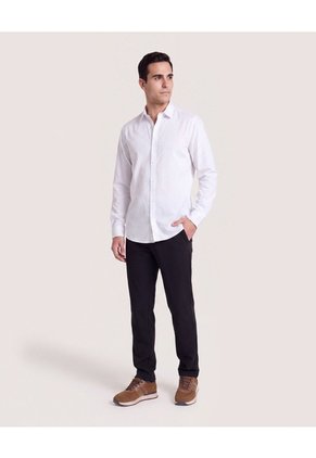 Camisa Lisa Manga Larga Clásica Para Hombre Blanco Ostu