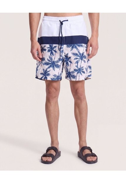 Pantaloneta De Baño Estampada  Para Hombre Azul Ostu