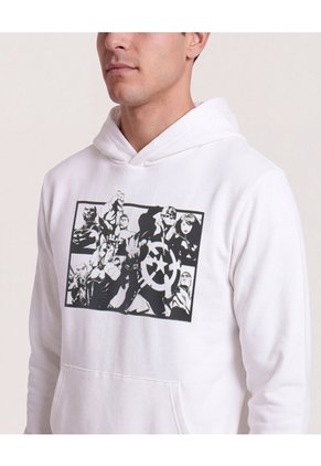 Buzo Hoodie Estampado Avengers  Para Hombre Crema Ostu