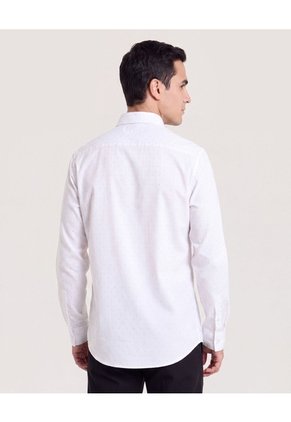 Camisa Lisa Manga Larga Clásica Para Hombre Blanco Ostu