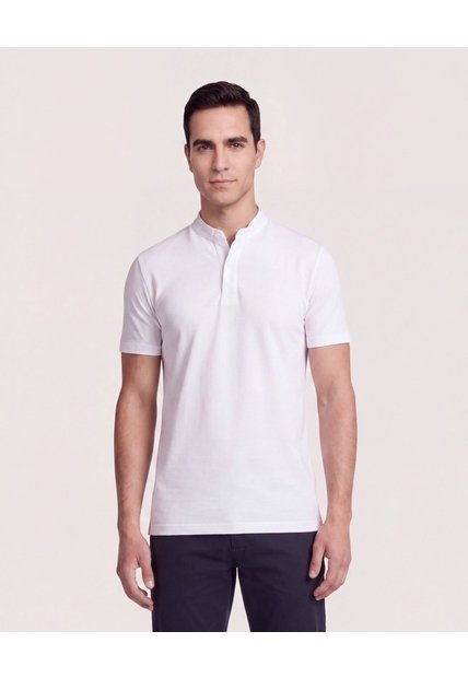 Polo Cuello Mao Regular  Para Hombre Blanco Ostu