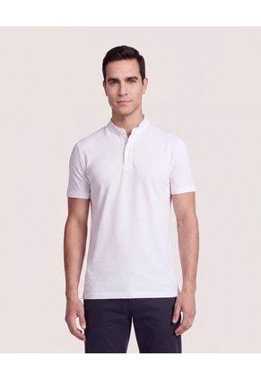 Polo Cuello Mao Regular Para Hombre Blanco Ostu