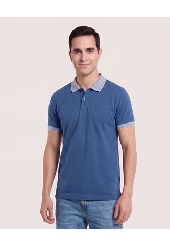 Polo Básica Cuello Tejido  Para Hombre Azul Ostu Ostu
