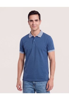 Polo Básica Cuello Tejido Para Hombre Azul Ostu