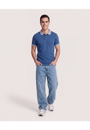 Polo Básica Cuello Tejido Para Hombre Azul Ostu