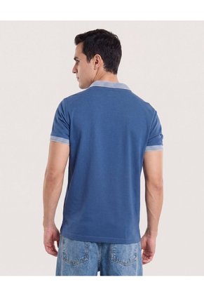 Polo Básica Cuello Tejido Para Hombre Azul Ostu