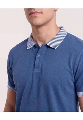 Polo Básica Cuello Tejido Para Hombre Azul Ostu
