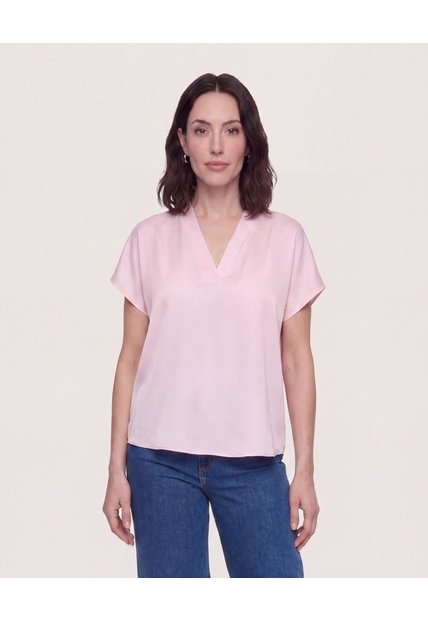 Blusa Con Escote En V  Para Mujer Rosa Ostu