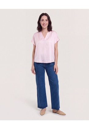 Blusa Con Escote En V  Para Mujer Rosa Ostu