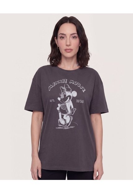 Camiseta Minnie Mouse Vintage  Para Mujer Gris Ostu