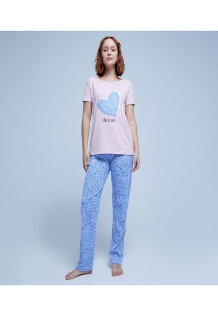 Pijama Para Mujer M/C P/L Color Azul  Marca Ostu #40040391