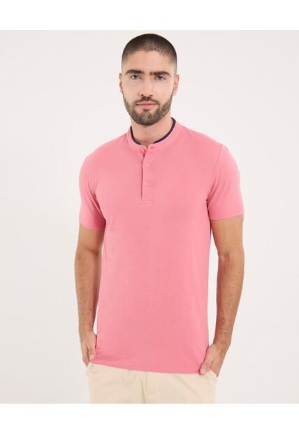 Polo Para Hombre Cuello Mao Sin Bolsillo Color Coral Marca Ostu #60110775