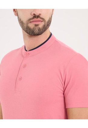 Polo Para Hombre Cuello Mao Sin Bolsillo Color Coral Marca Ostu #60110775