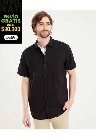 Camisa Para Hombre Manga Corta Con Bolsillo Cuello Casual M Color Negro Marca Ostu #60010790 Ostu