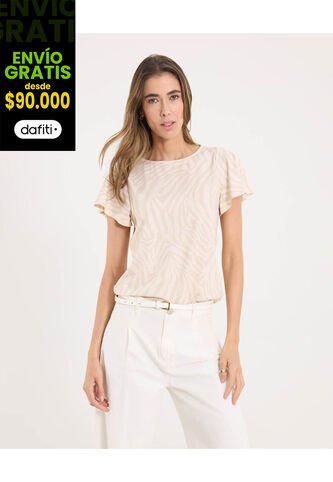 Camiseta Para Mujer Manga Corta Cuello Redondo Color Beige Marca Ostu #40092670 Ostu