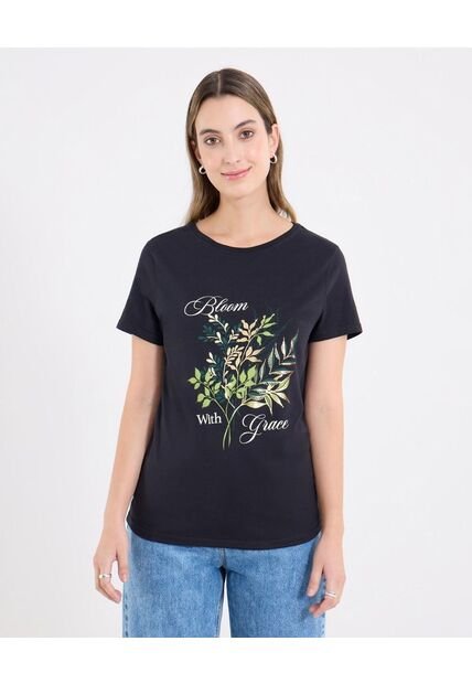 Camiseta  Para Mujer Manga Corta Cuello Redondo Color Negro Marca Ostu #40092674