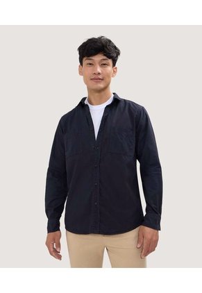 Camisa Para Hombre Manga Larga Con Bolsillo Color Azul Marca Ostu #60010671
