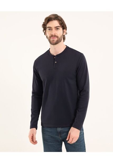 Camiseta Para Hombre Manga Larga Cuello Henley Color Azul Marca Ostu #60091569