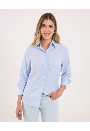 Camisa Para Mujer Manga Larga Color Celeste Marca Ostu #40010318