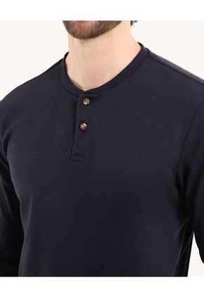Camiseta Para Hombre Manga Larga Cuello Henley Color Azul Marca Ostu #60091569