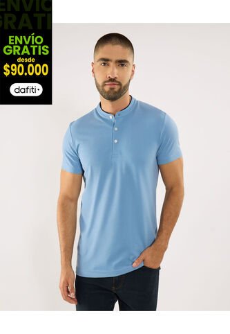 Polo Para Hombre Cuello Mao Sin Bolsillo Color Azul Marca Ostu #60110840 Ostu