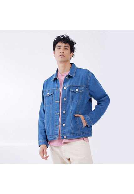 Chaqueta Para Hombre Trucker Color Azul  Marca Ostu #60080104