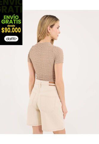 Camiseta Para Mujer Manga Corta Cuello Alto Color Camel Marca Ostu #40092623 Ostu