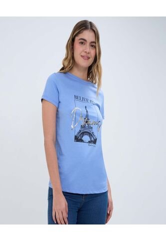 Camiseta Para Mujer Manga Corta Color Azul  Marca Ostu #40092003 Ostu