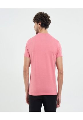 Camiseta Para Hombre Manga Corta Cuello Henley Color Coral Marca Ostu #60091669