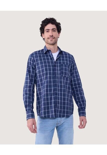 Camisa Para Hombre Manga Larga Con Bolsillo Color Azul  Marca Ostu #60010752