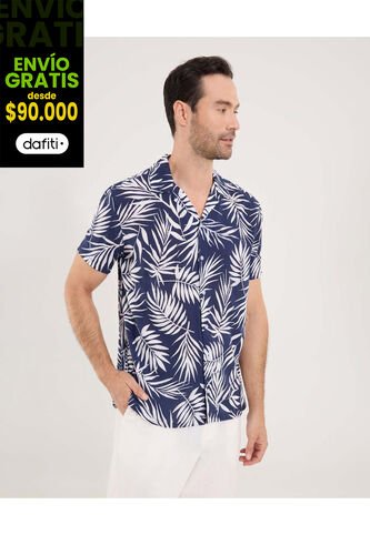 Camisa Para Hombre Manga Corta Sin Bolsillo Cuello Resort Color Azul Marca Ostu #60010844 Ostu
