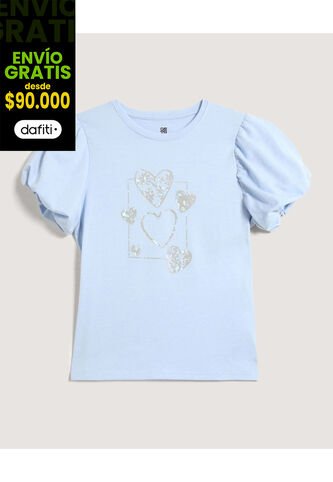 Camiseta Infantil Niña Manga Corta Cuello Redondo Color Celeste Marca Ostu #90090325 Ostu