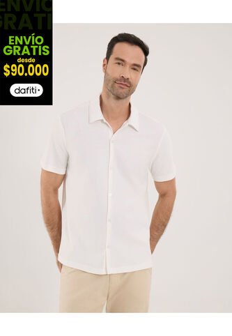 Camisa Para Hombre Manga Corta Sin Bolsillo Cuello Casual M Color Crema Marca Ostu #60010885 Ostu