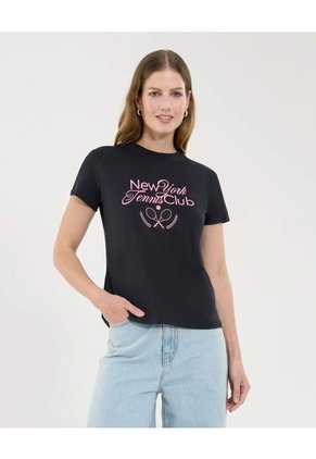 Camiseta Para Mujer Manga Corta Color Negro Marca Ostu #40092342