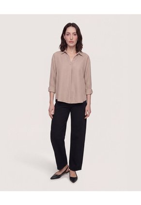 Blusa Fluid Manga 3/4  Para Mujer Café Ostu