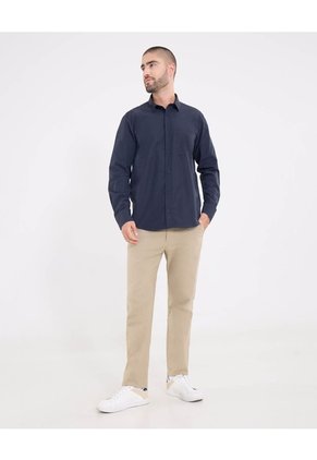 Camisa  Para Hombre Manga Larga Con Bolsillo Cuello Casual M Color Azul Marca Ostu #60010899