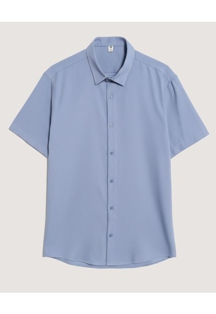 Camisa  Para Hombre Manga Corta Sin Bolsillo Cuello C Color Azul Marca Ostu #60010906