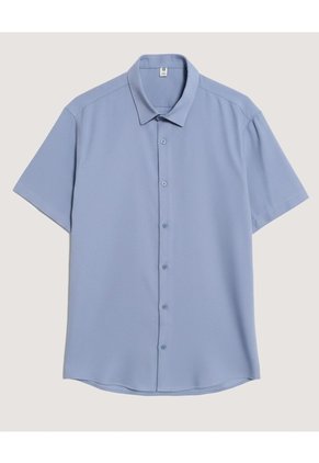 Camisa Para Hombre Manga Corta Sin Bolsillo Cuello C Color Azul Marca Ostu #60010906
